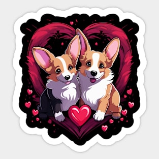 Corgi Couple Valentine Sticker